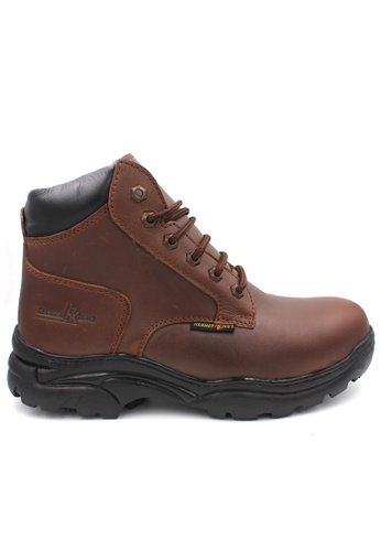 midzone brown Safety Steel Toe Steel Plate Anti Slip Genuine Leather Boots - Brown MZHK13014 8D4C3SH97455A8GS_1