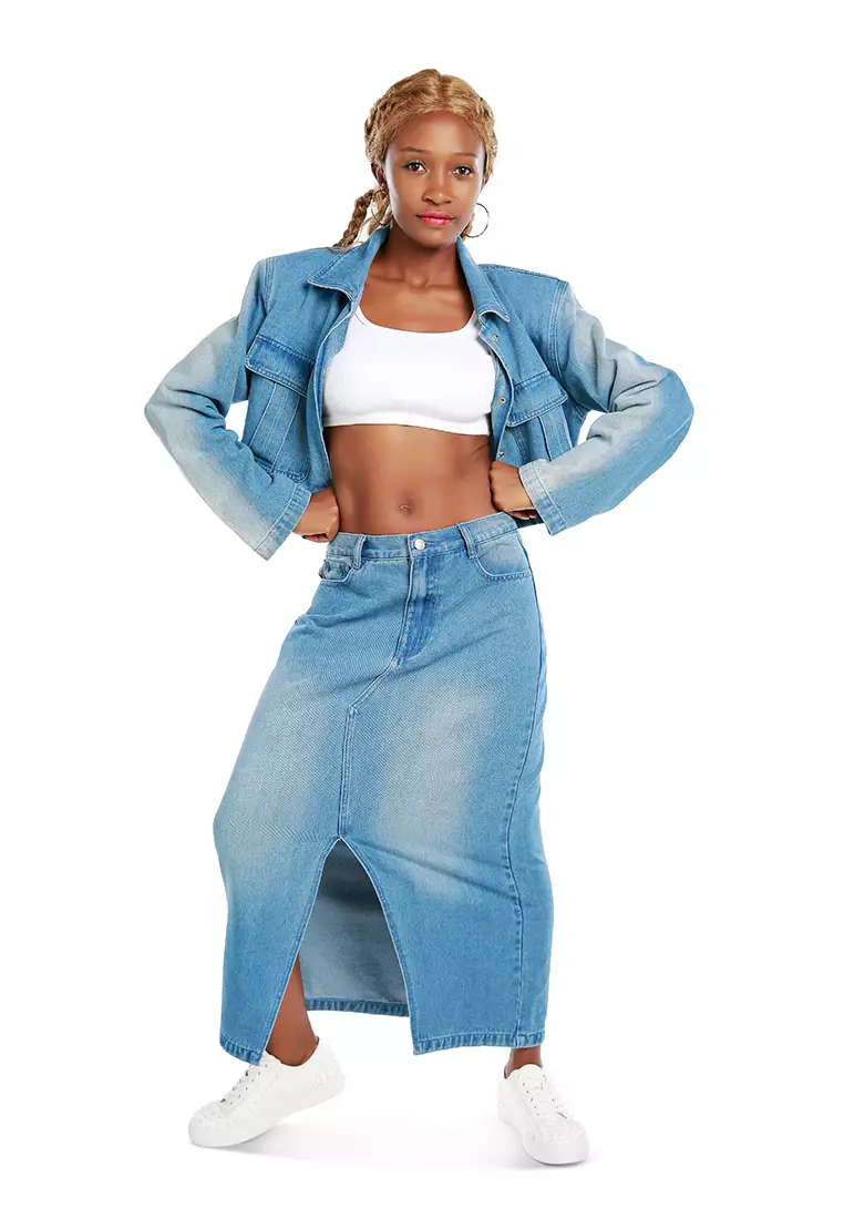 Mid blue hot sale denim skirt