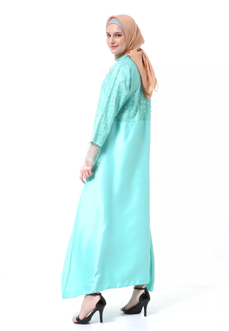 Erica Gamis Dress Muslimah Lengan Panjang Aksen Mutiara Fashion Wanita - Mint