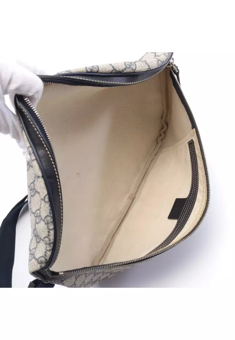 網上選購Gucci Pre-loved GUCCI GG Supreme body bag waist bag PVC leather ivory  Navy 2023 系列