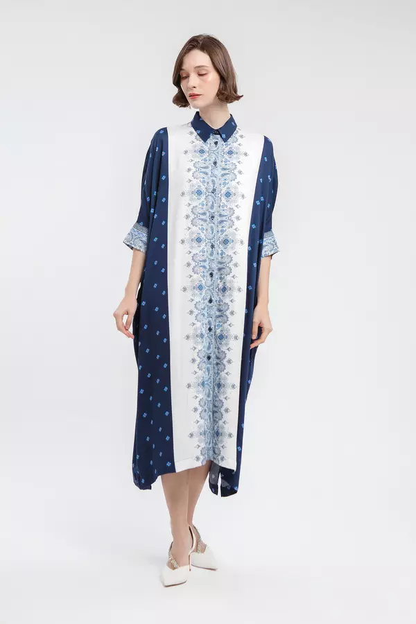 MINIMAL - Perucha - Kaftan Shirt Motif Etnik - Navy Warna Navy