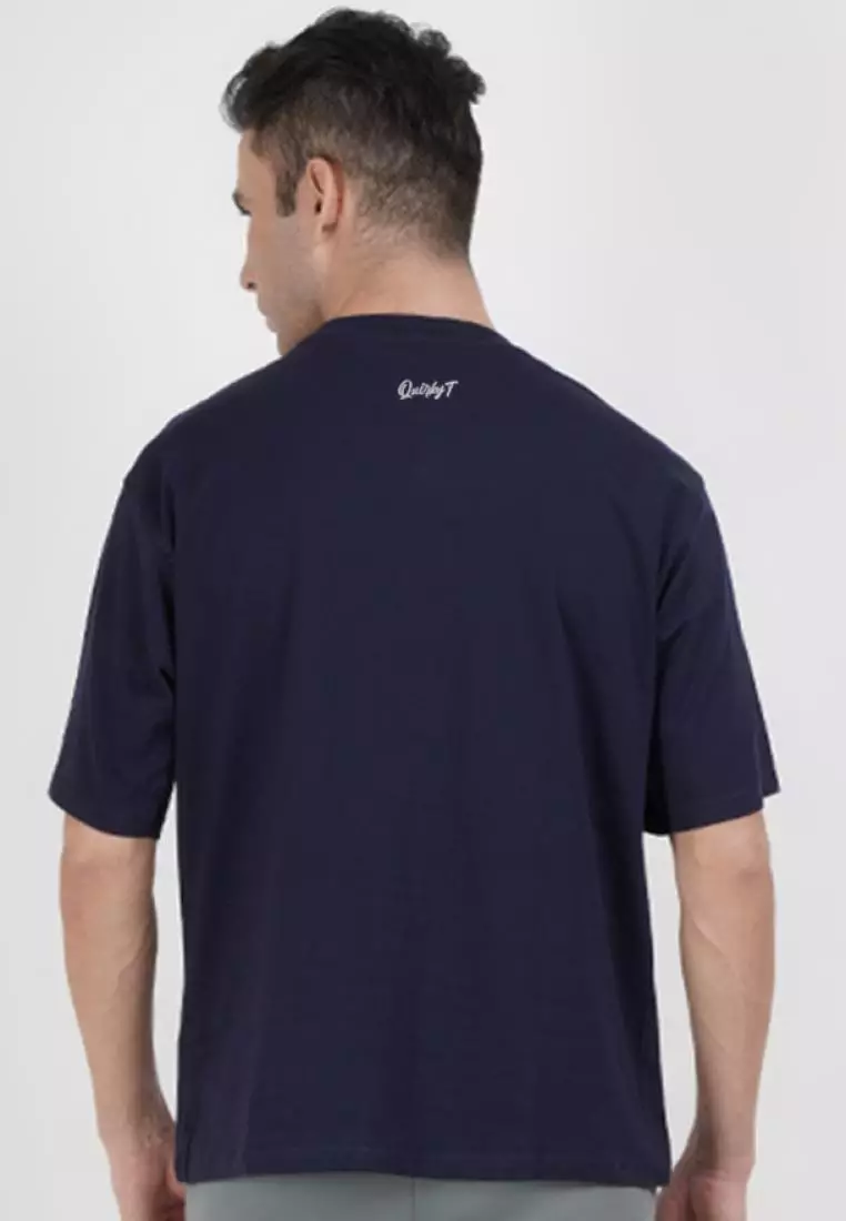 大廓形老虎功夫藏青色棉质短袖必备 T 恤