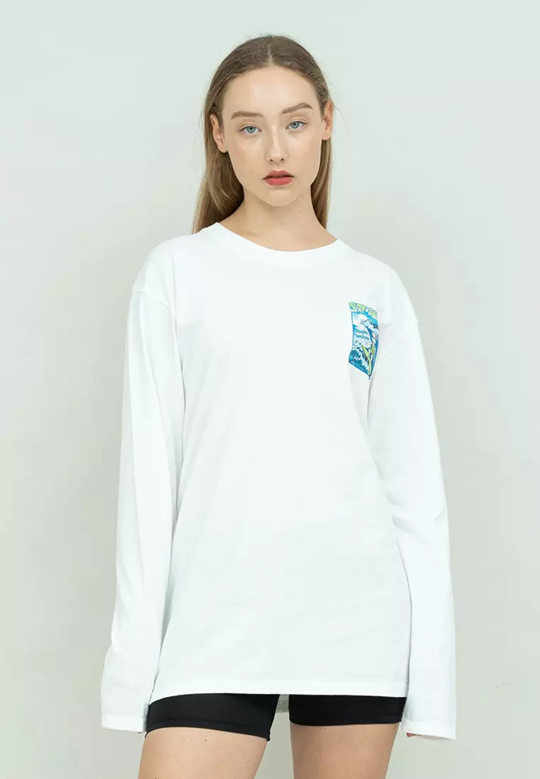 Kaos cotton combed lengan panjang wanita putih houseofcuff surf rabbit