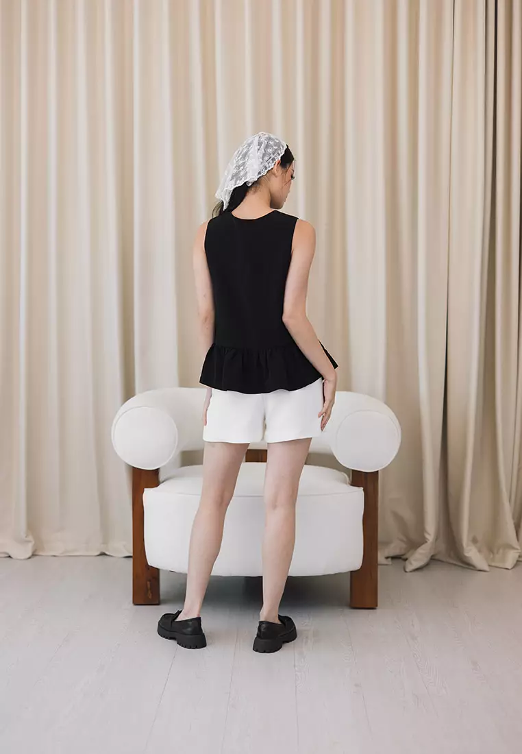 Blossom Tie Peplum Top in Black