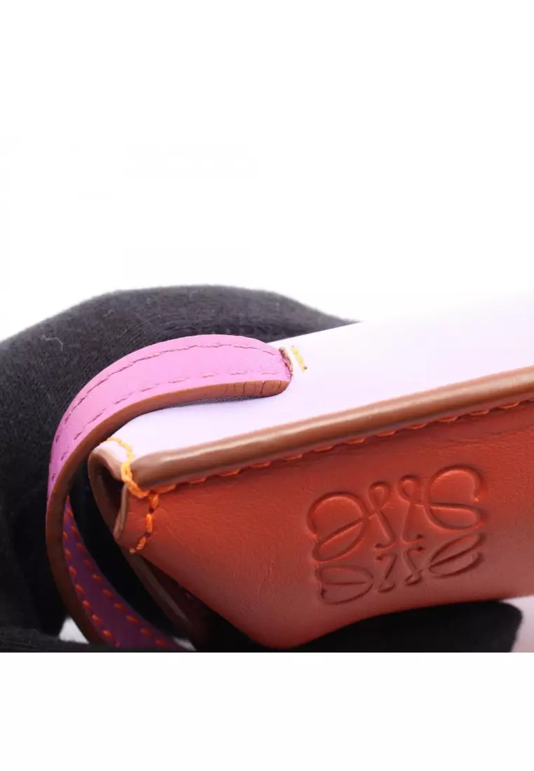 Pre-Loved LOEWE GATE POCKET gate pocket Shoulder bag leather coral orange Light purple