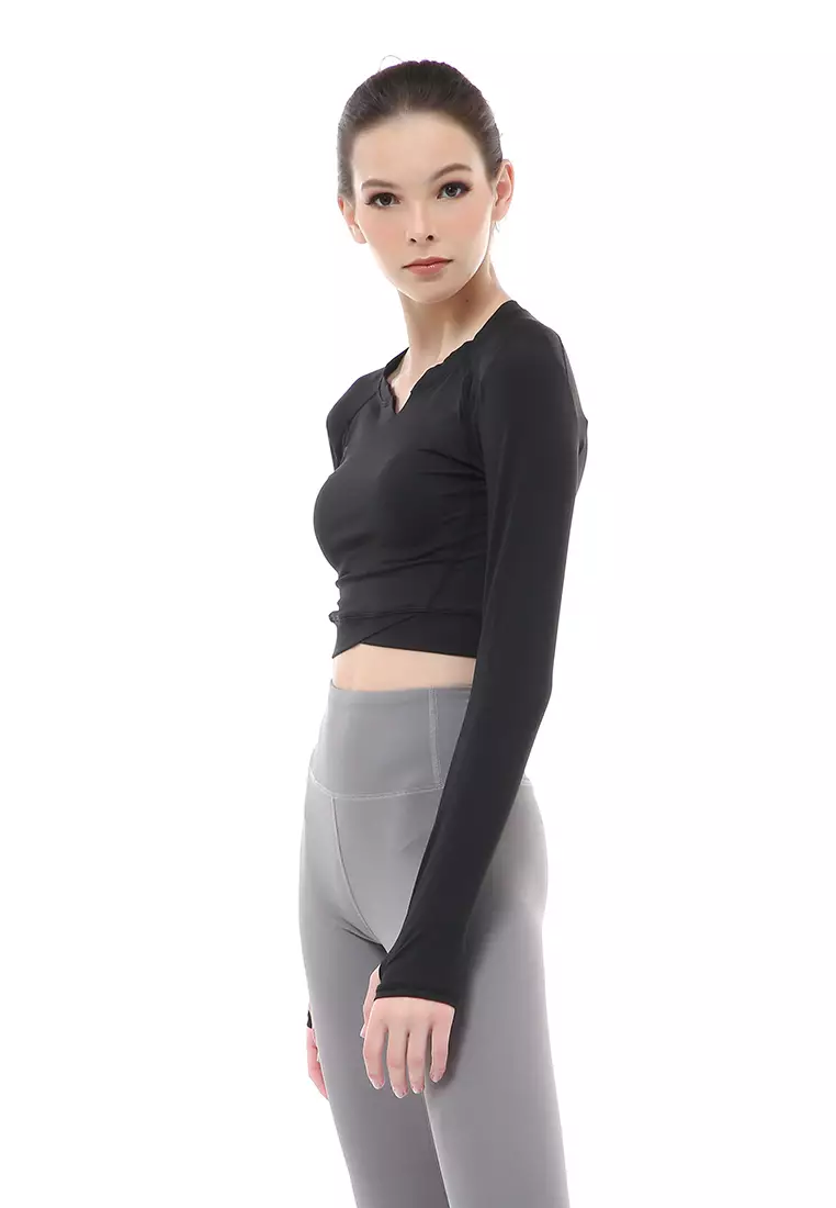 Mikayla Baju Olahraga Wanita Sportywear Crop Lengan Panjang Material Nylon Spandex ORIGINAL - Black