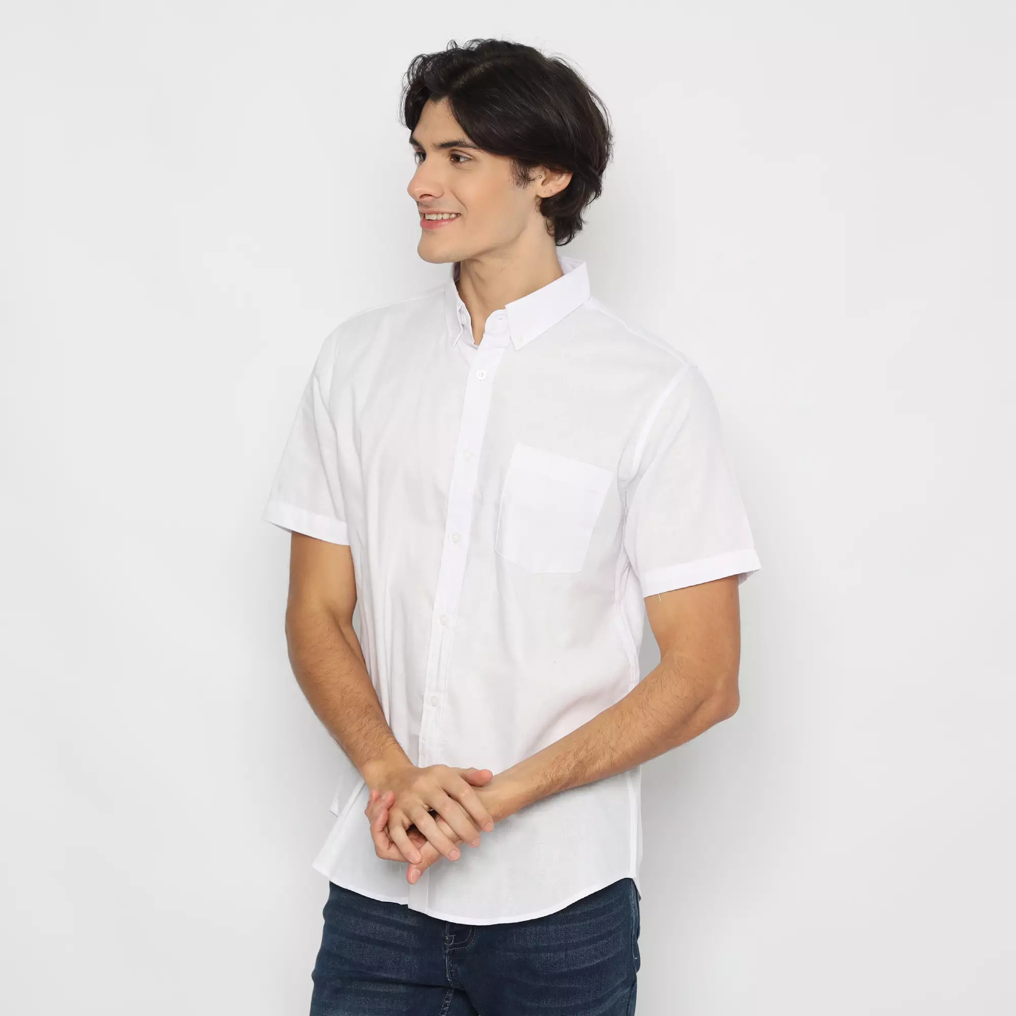 Platini Kemeja Pria Polos Lengan Pendek Katun Oxford Putih 1069