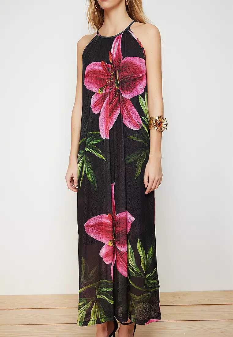 Maxi Length Halter Neck Knitted Flexible Maxi Dress