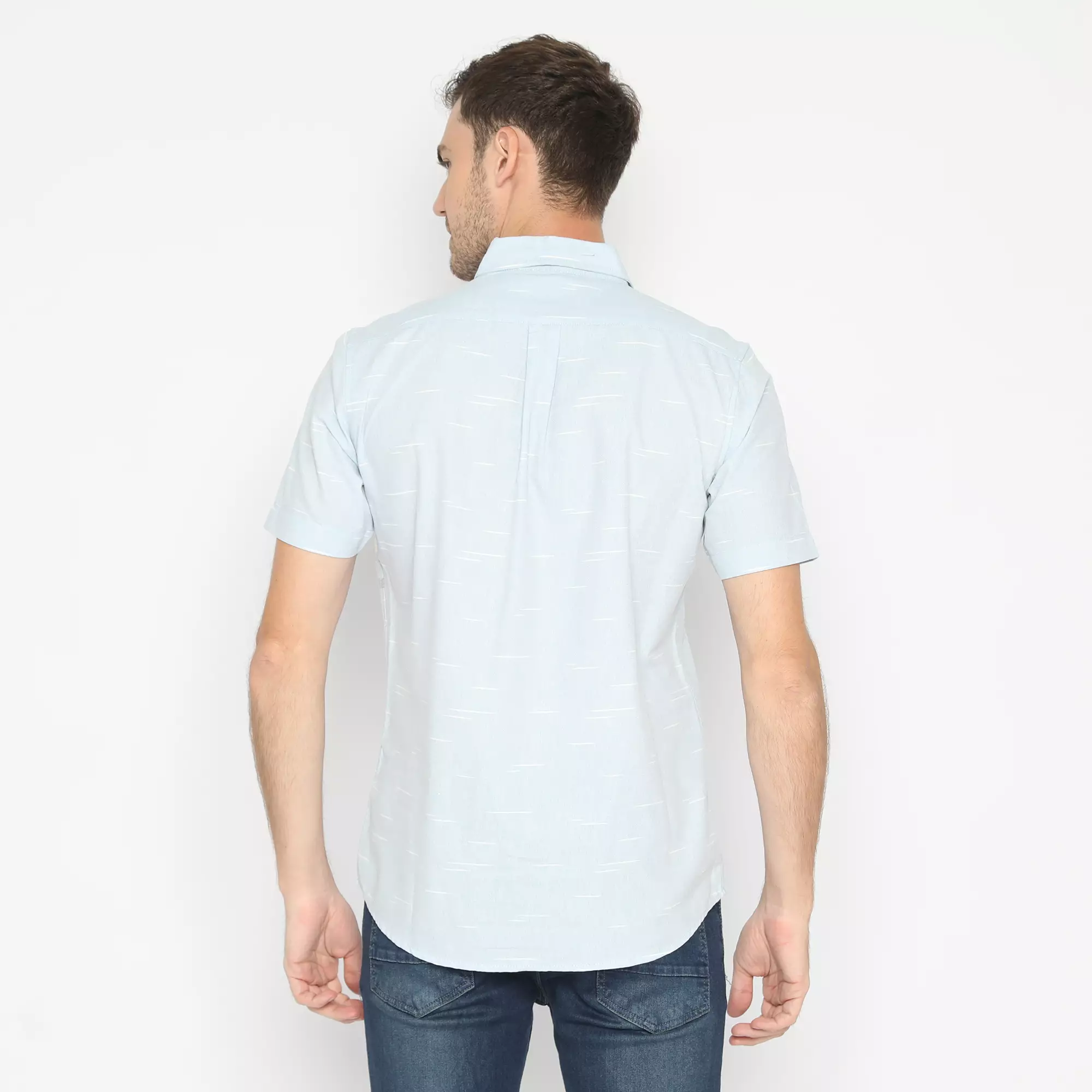 Platini Kemeja Motif Salur Pria Lengan Pendek Katun Oxford Biru 73273