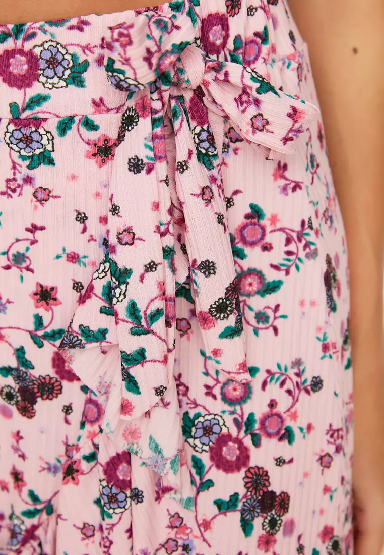 Print Ribbon Tie Wrap Skirt