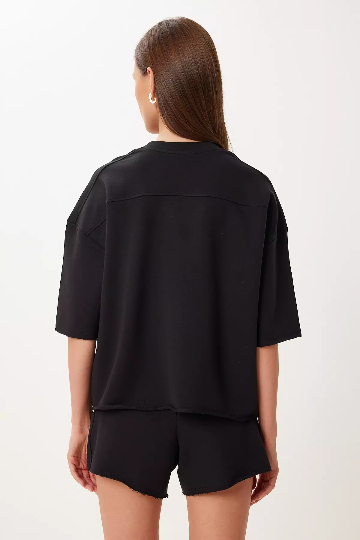 Women's Black Comfortable Stretchy Knitted Bottom-Top Set Ub00402