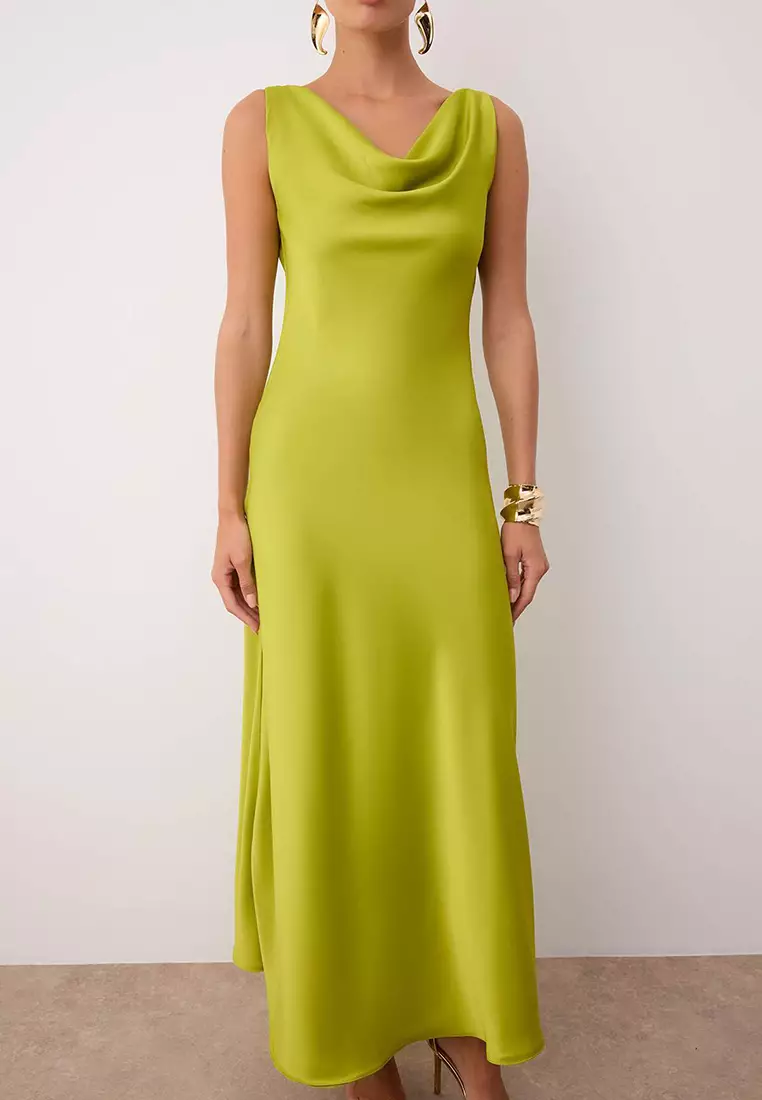 Cowl Neck Satin Maxi Chic Dress