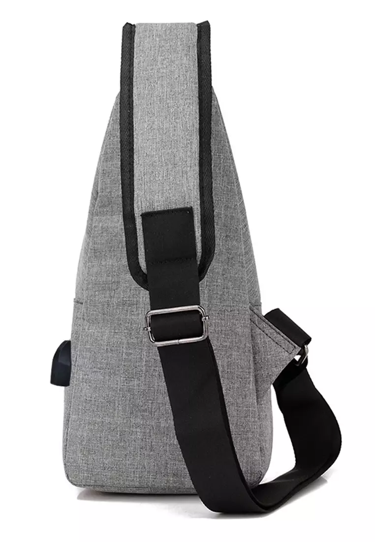 Roger Tas Selempang Fashion Pria Crossbody Bag dengan USB Charger Port Large Compartment Material Canvas ORIGINAL - Grey
