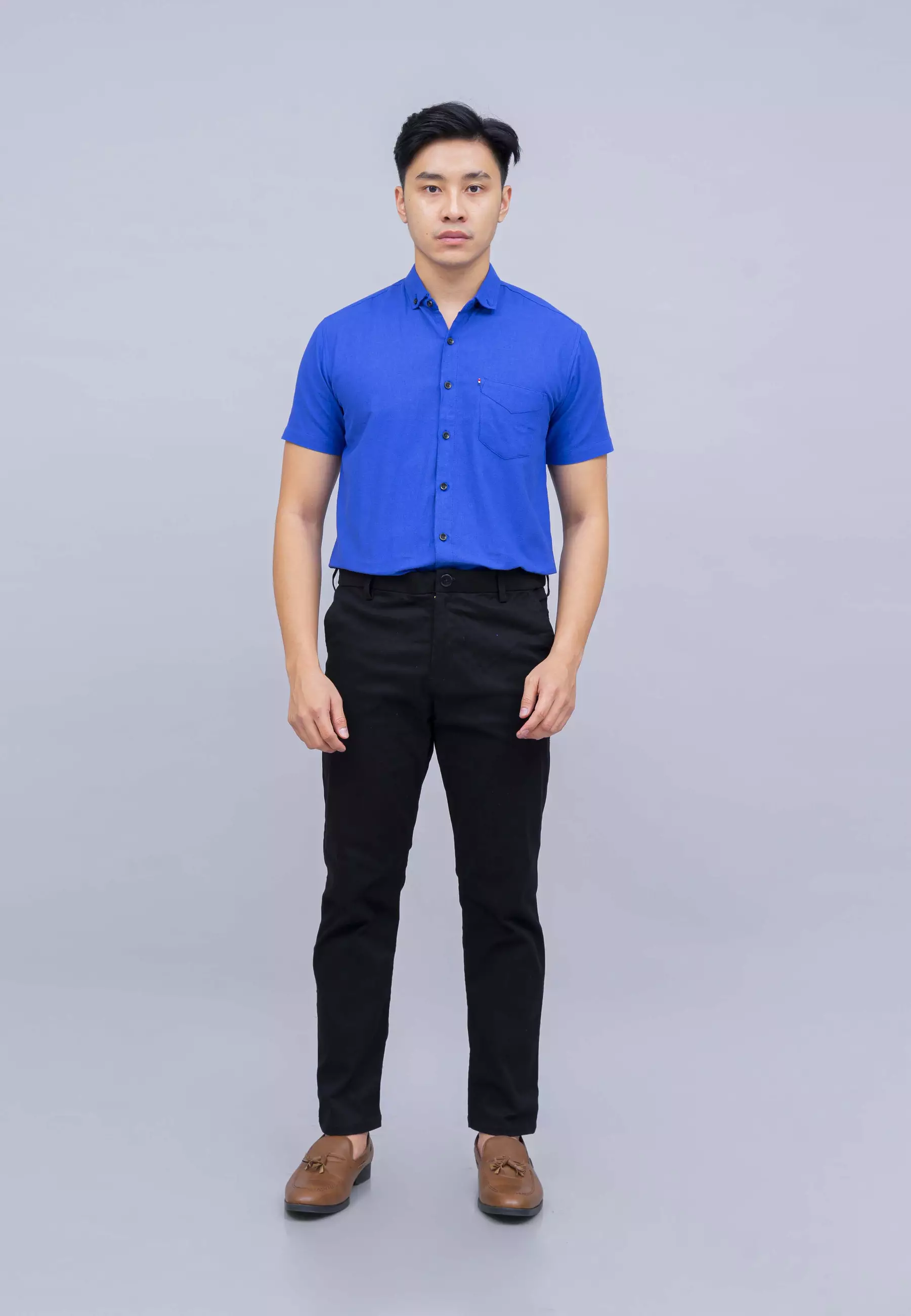 Houseofcuff Kemeja Pria Lengan Pendek Slim Fit Biru Elektrik