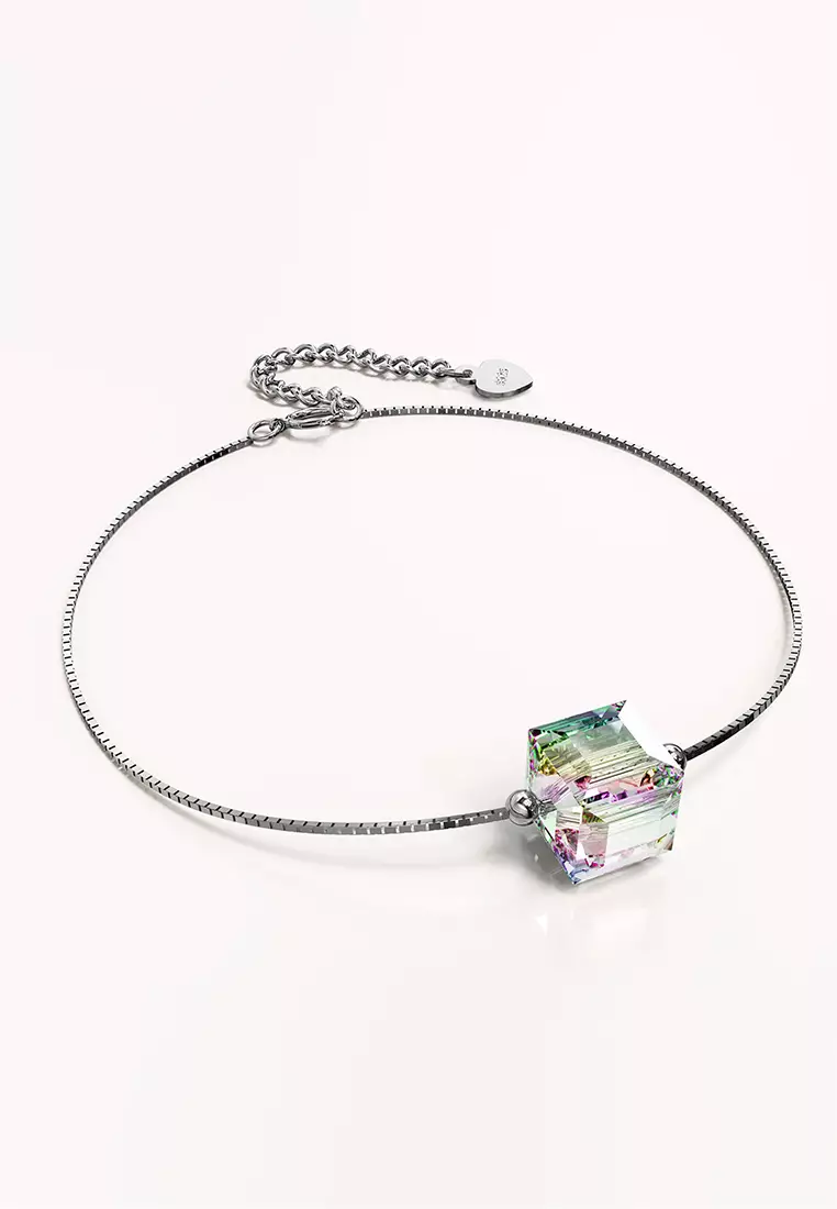 Solid 925 Sterling Silver Cubic Single Stone White Gold Filled Bracelet Embellished with Crystals from SWAROVSKI®