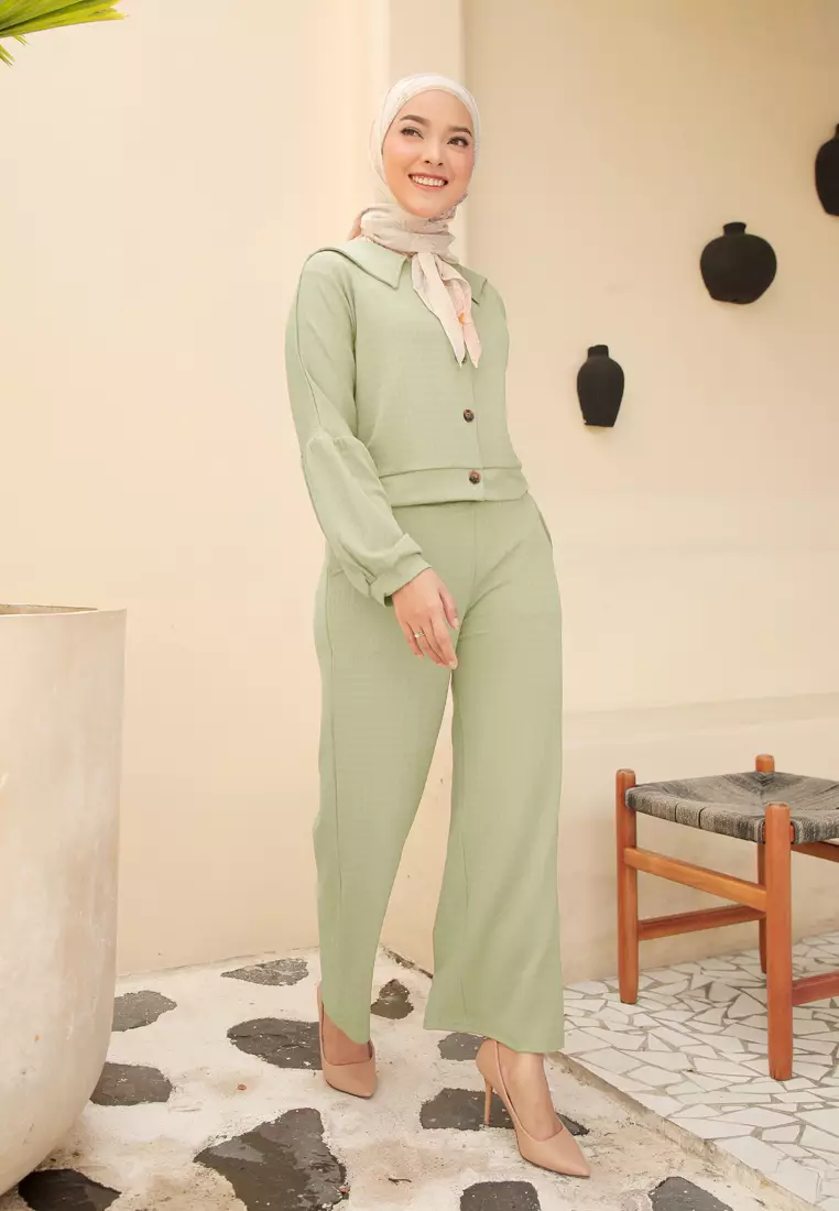Daneen Waffle Oneset | Setelan Wanita Simple - Mint Leaf