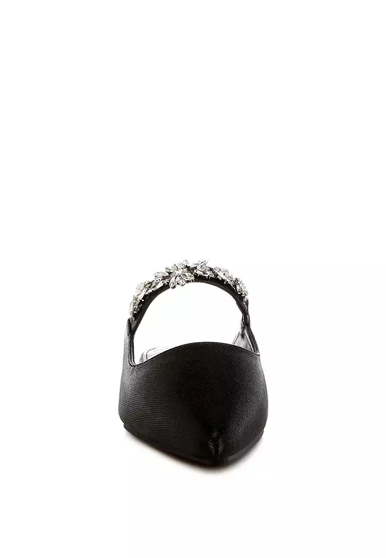 Sandal Selop Berkilau dengan Tali Berlian Imitasi Warna Hitam