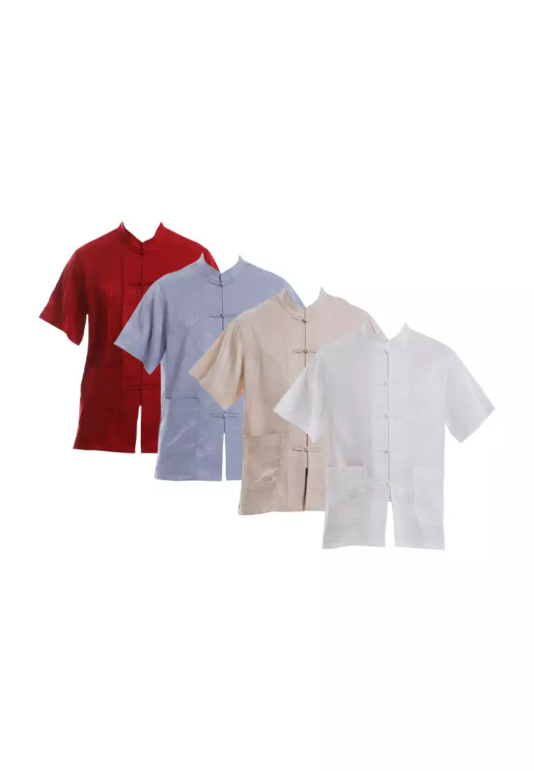 Alain Delon Mens CNY Tang Fu Short Sleeve - 14526001-75Red