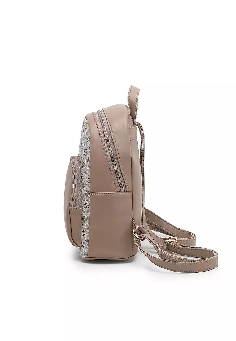 Women's Monogram Mini Backpack (Tas Ransel Wanita & Tas Punggung Wanita) - Krem