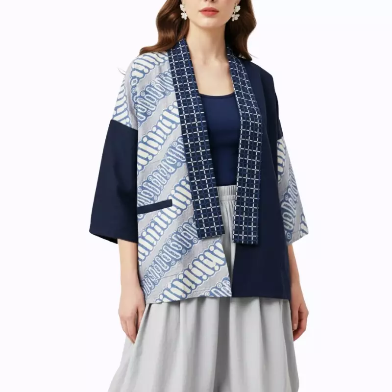 Blazer Batik Wanita - Bhatara Batik Tatiana - Atasan Batik Modern Lengan Pendek