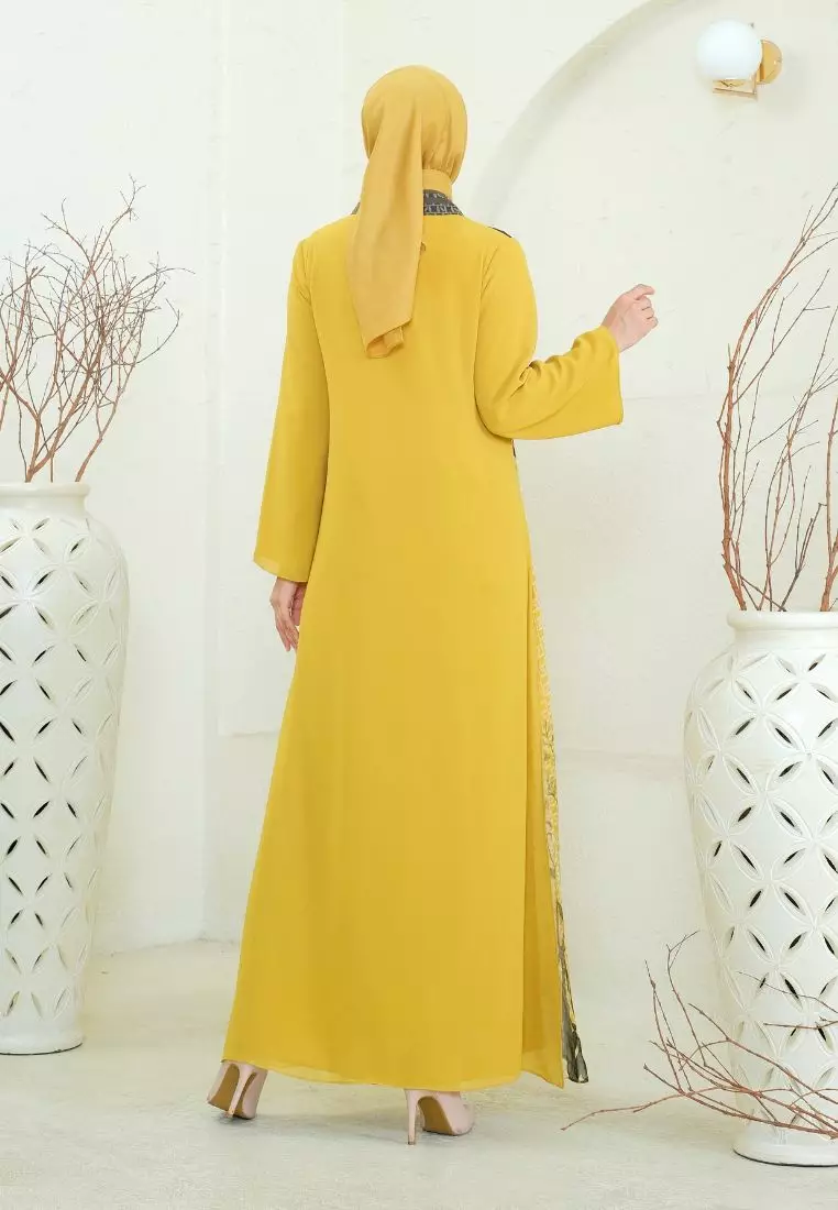 Mosleem Long Dress Black Gradasi Yellow Detail Payet By Brilliant Girl Warna HITAM
