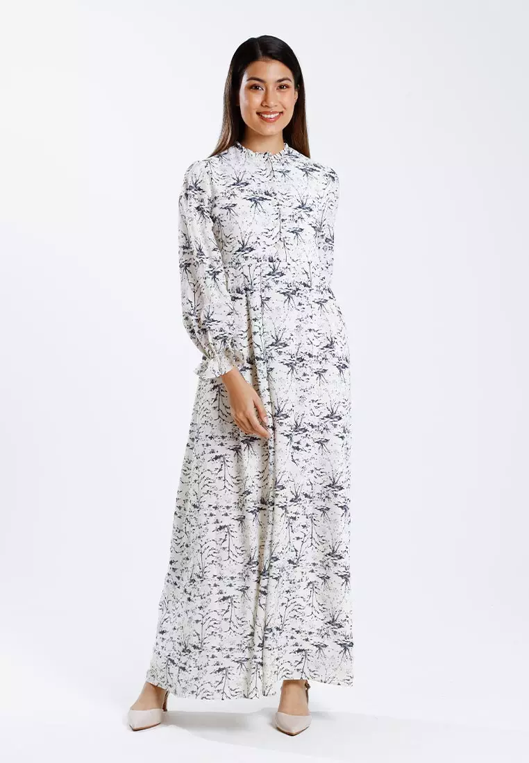 Forest Ladies Floral Pattern Maxi Dress Women Long Dress | Baju Perempuan - 885118-15Beige