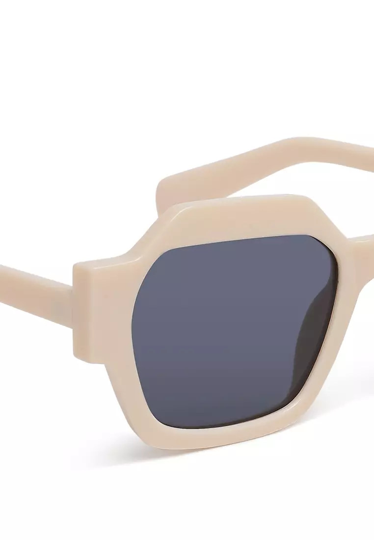 Bold Bevel Square Sunglasses in Beige
