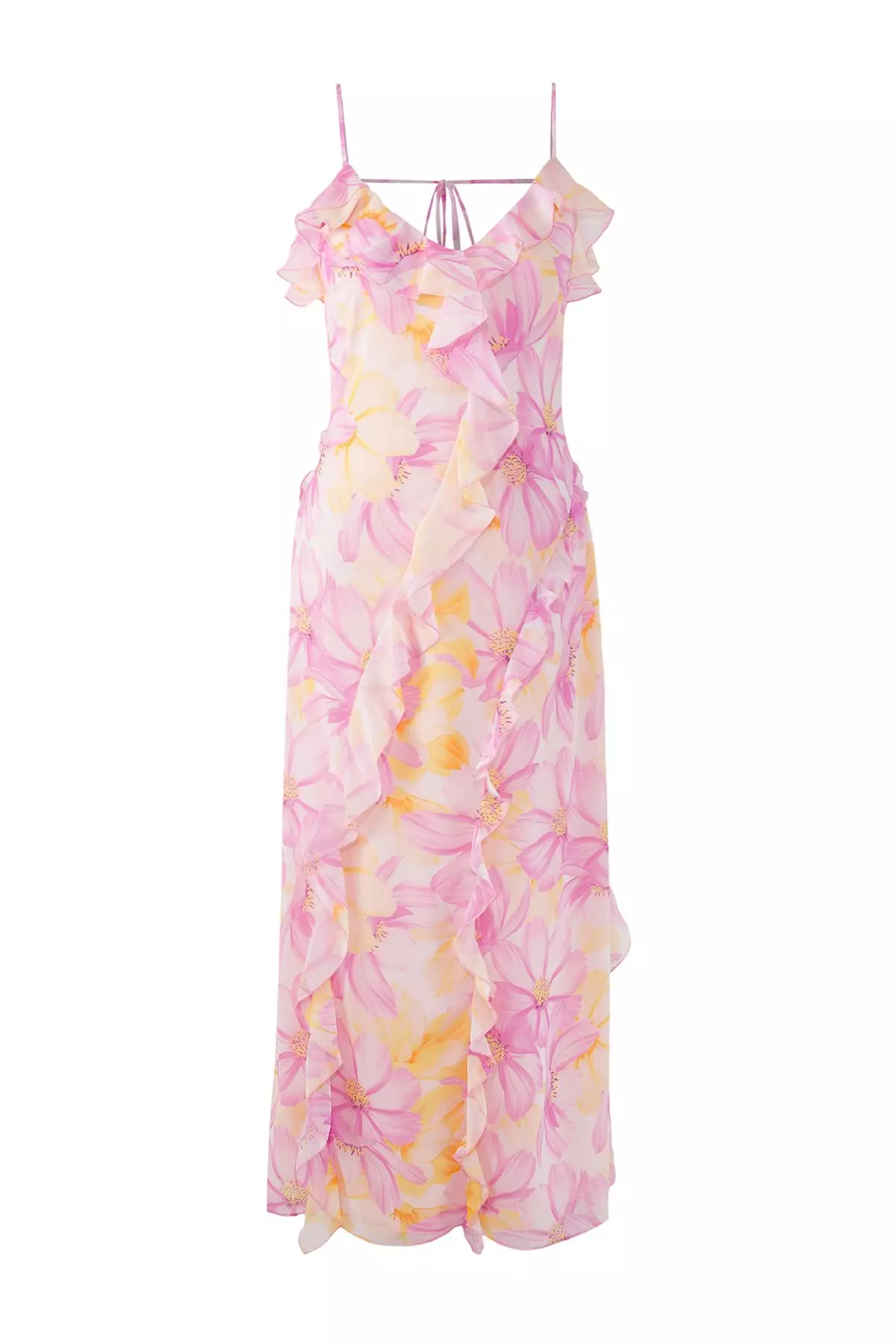 Limited Edition Pink Ruffle Maxi Woven Dress TWOSS25EL00517