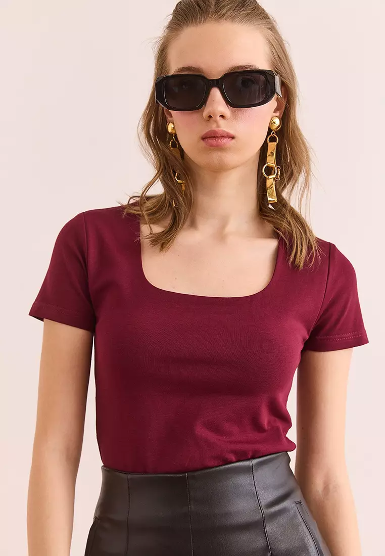 Square Neck Front Double Layer Crop Cotton Blouse