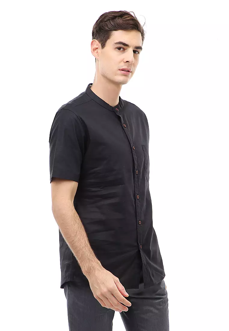 Dwan Atasan Kasual Kemeja Koko Pria Slim Fit Lengan Pendek Material Cotton ORIGINAL - Black