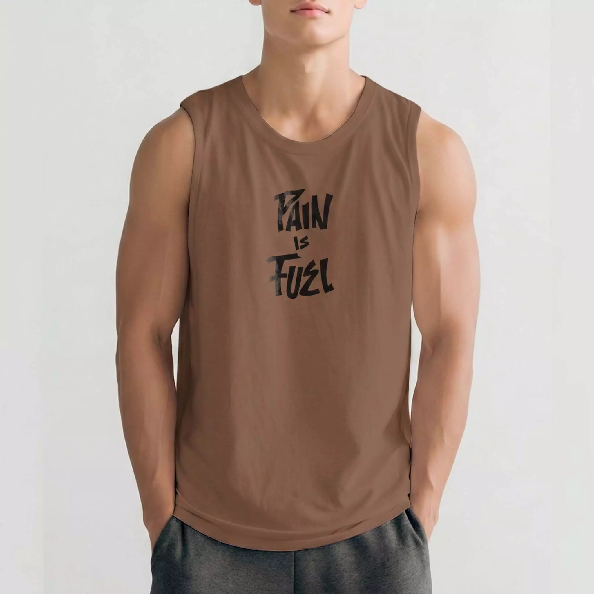 THIRDDAY Kaos Kutung Tank Top Instacool "pain and fuel" Coklat MUA39