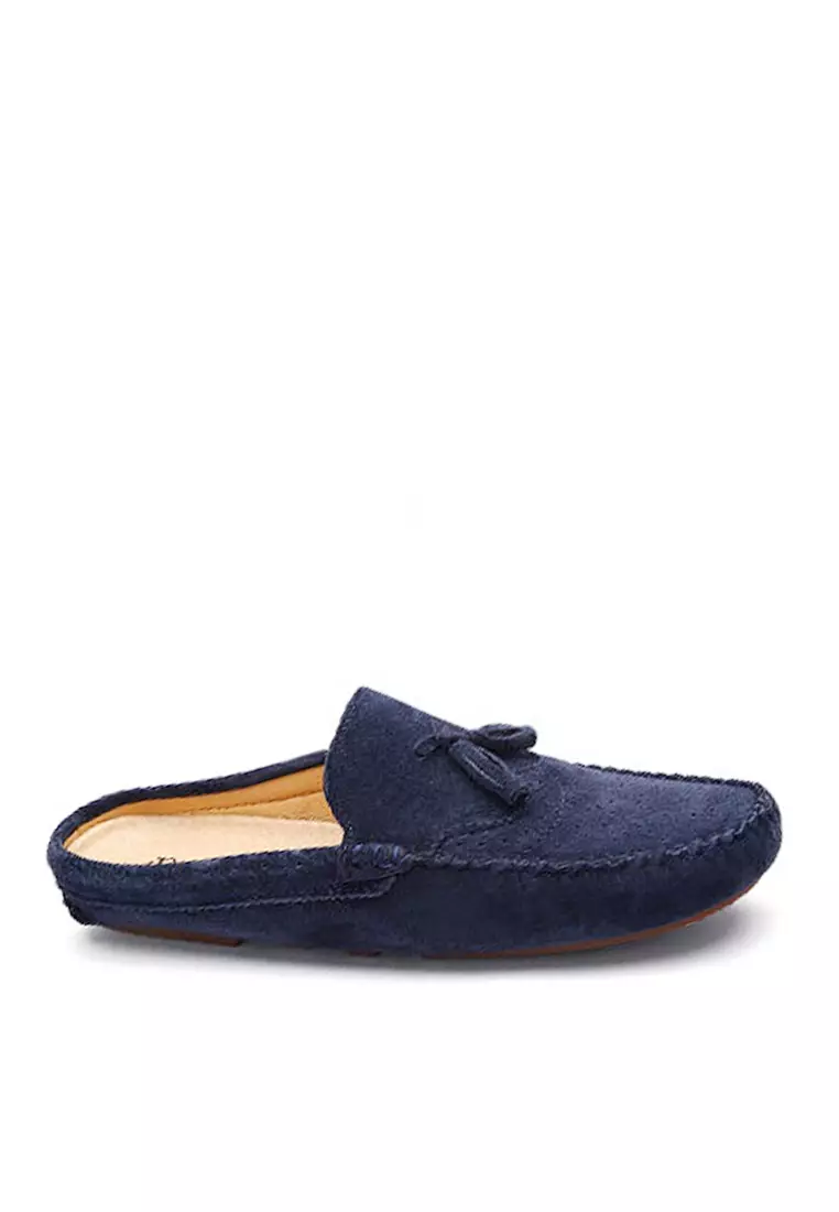 Ergonomic pigskin fringed half slippers