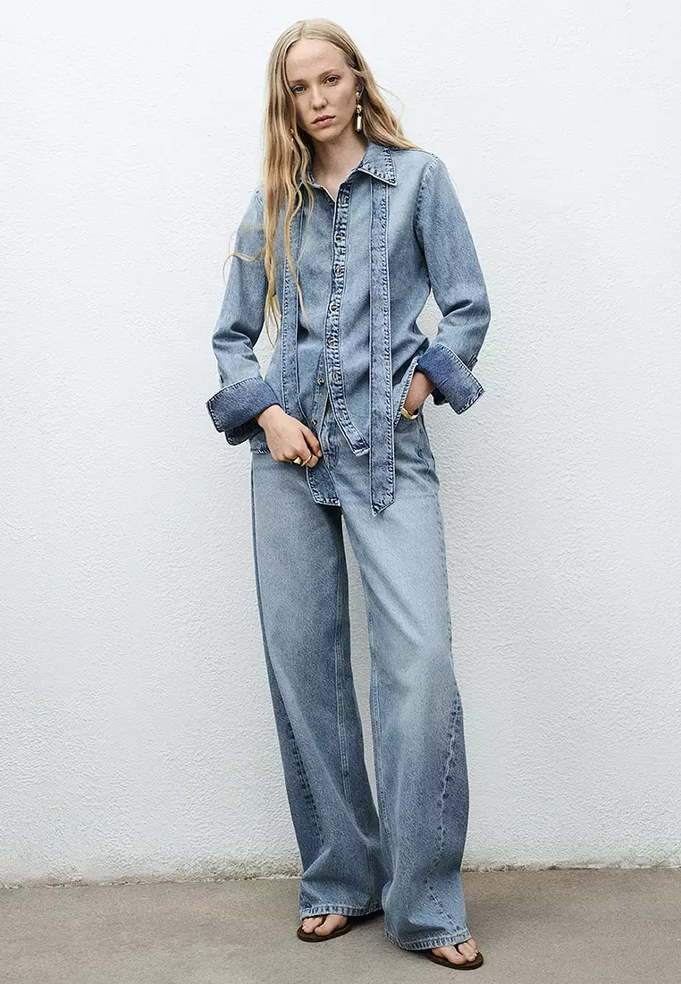 Denim Shirt With Bow