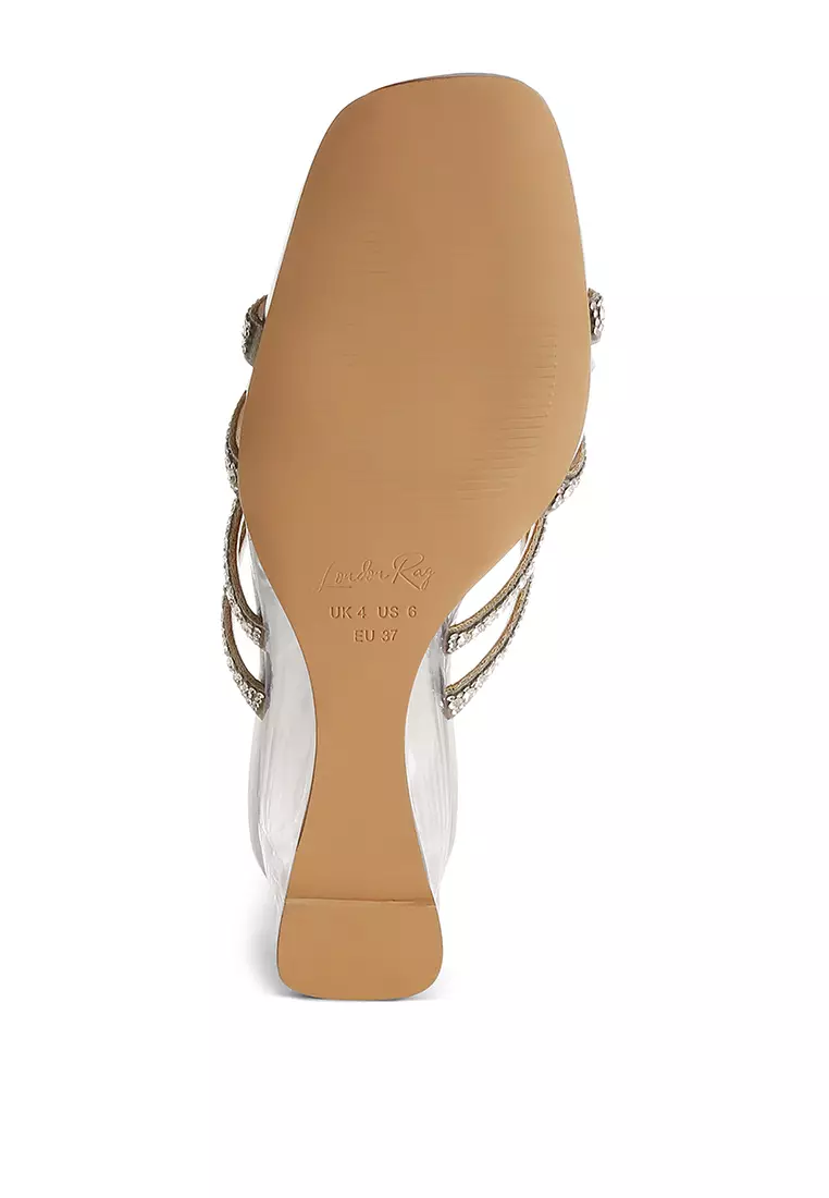 Metallic Rhinestone Clear Wedge Sandals In Silver