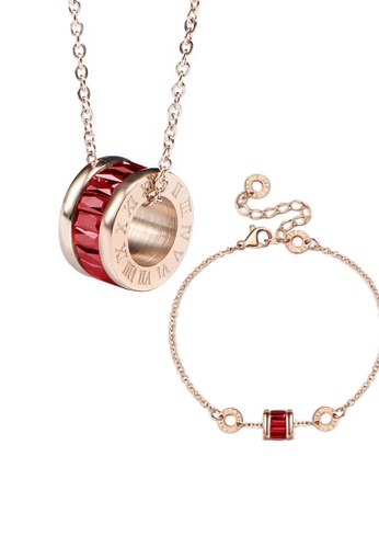 CELOVIS red and gold CELOVIS - Oceane Red Cryolite Necklace + Bracelet Jewellery Set 7EA38AC596F5CDGS_1