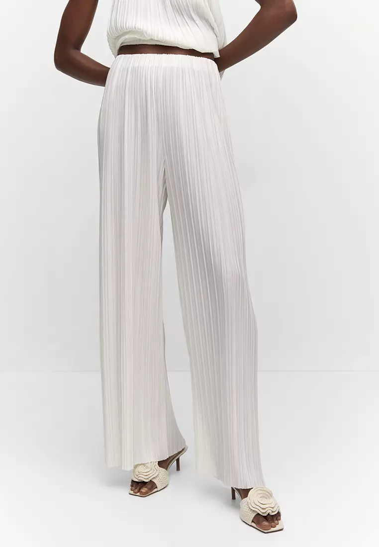 White pleated wide leg pants outlet