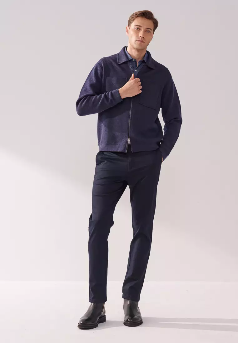 Navy Side-seam Slim Fit Stretch Chinos