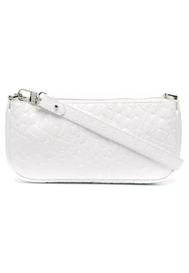 By Far Rachel Croco Embossed Leather Shoulder Bag in Optic White