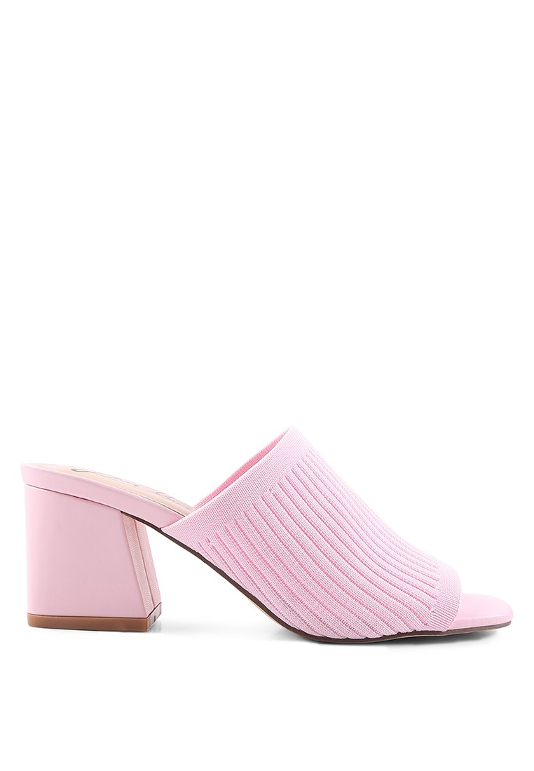 Pink Block Heeled Knitted Sandal