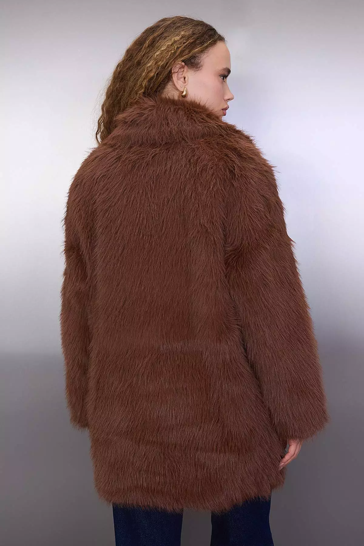Brown Fur Mono Closure Oversize Midi Coat Twoaw26Kb6