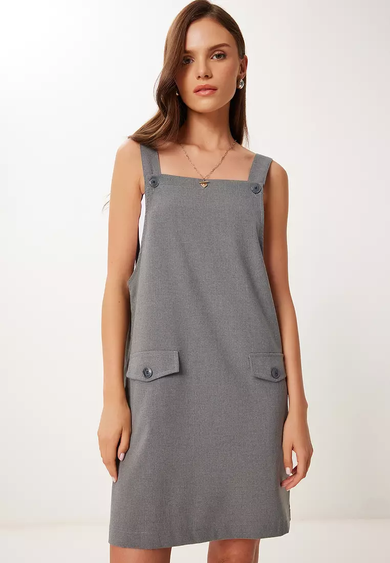 Women's Anthracite Mini Woven Salopet Dress Mx00208