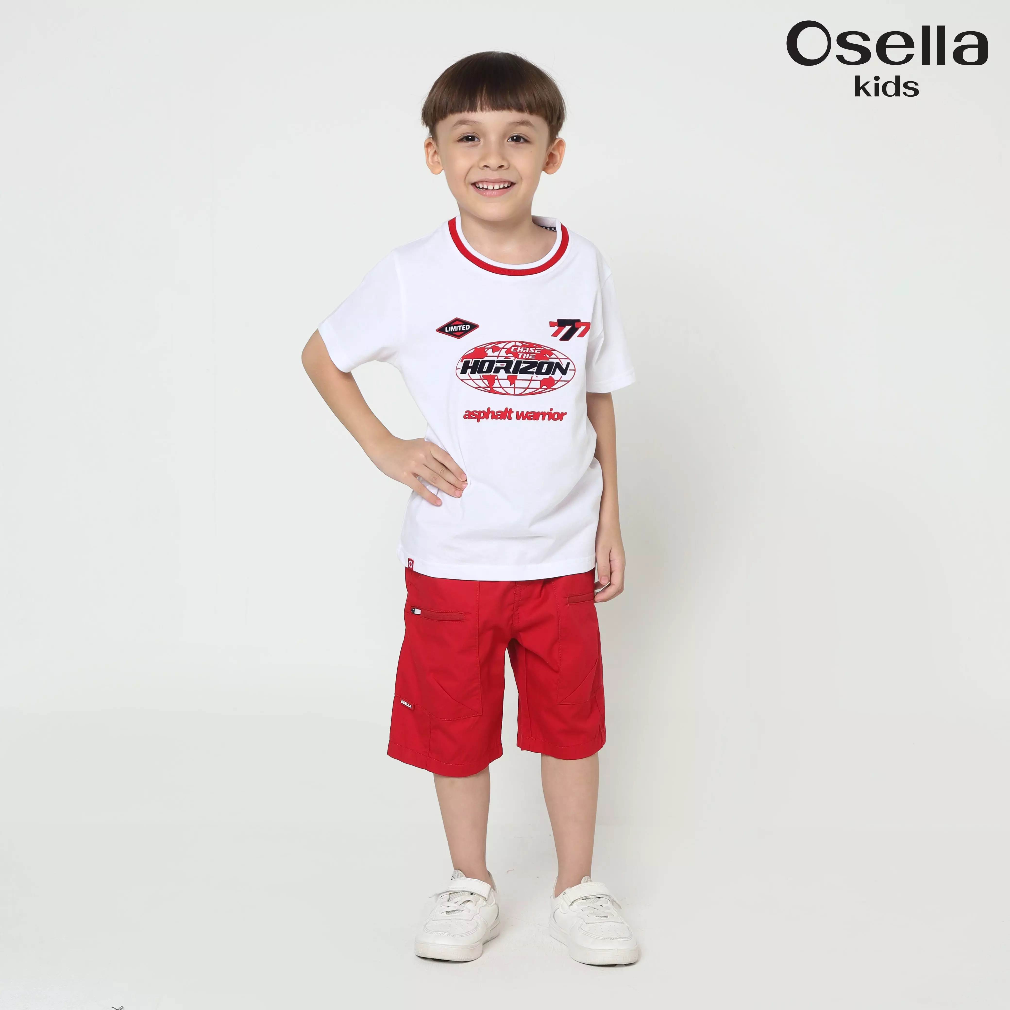 Osella Short Sleeve Graphic T-Shirt With Stripe Rib In White 2274500801 | Kaos Lengan Pendek Anak Laki Laki