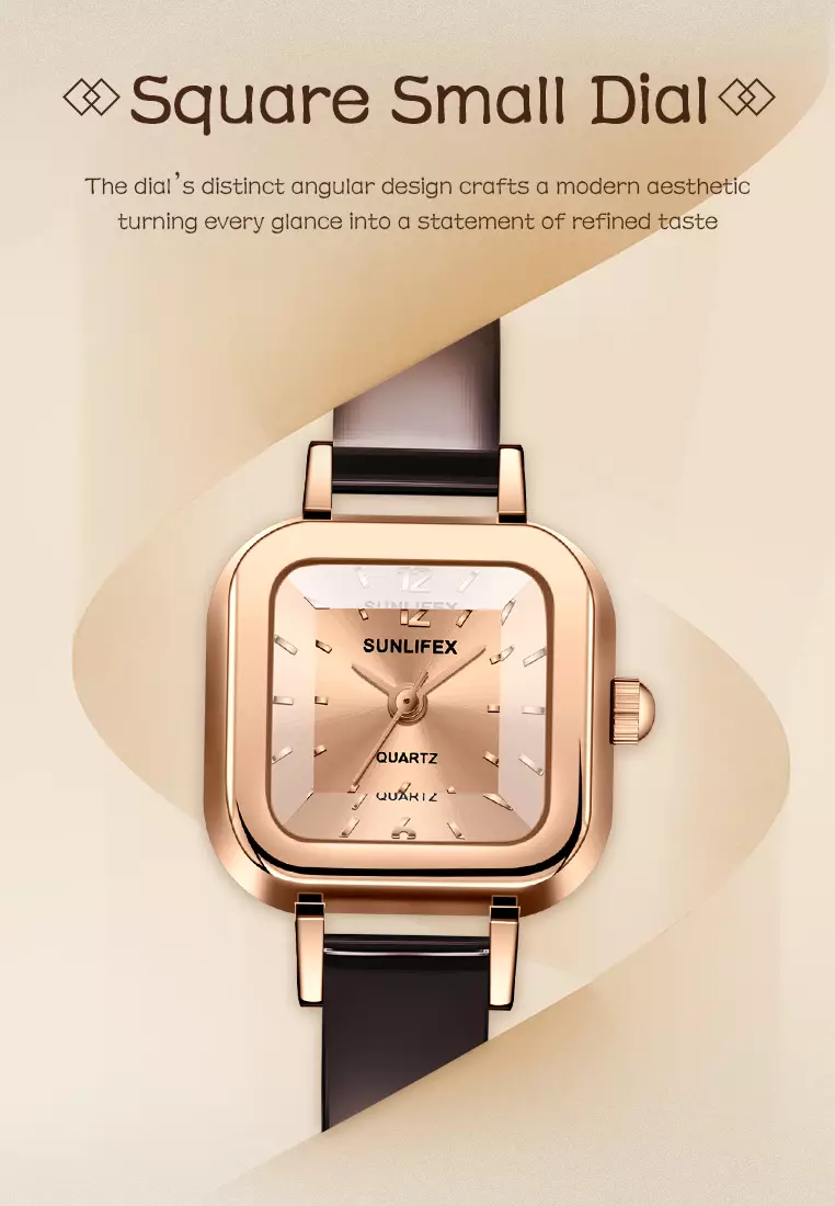 Jam Tangan Wanita 3344 Korea Antik Persegi Mini Tali Kulit Jam Tangan Cewek Original Brown