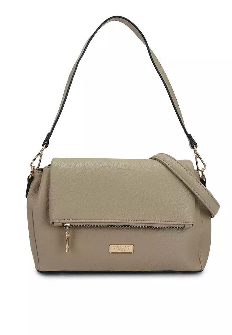 Pebbled Flap Over Convertible Top Handle Bag