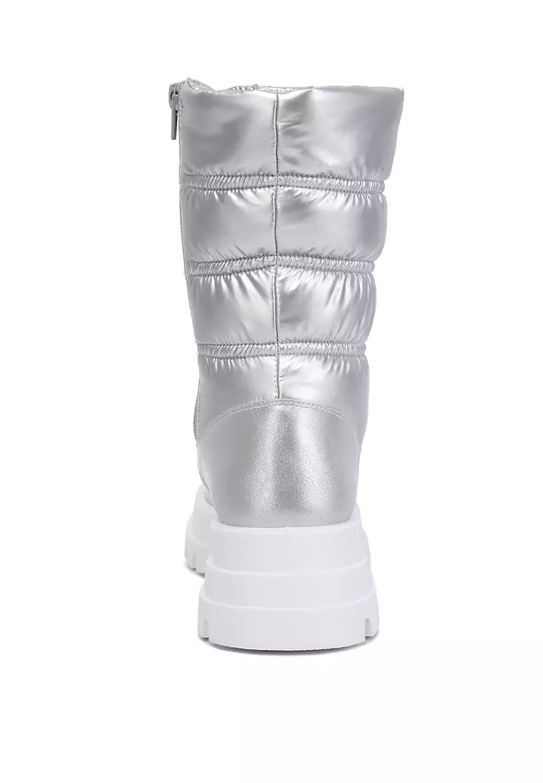 Party Faux Leather Lace Up Boots In Silver