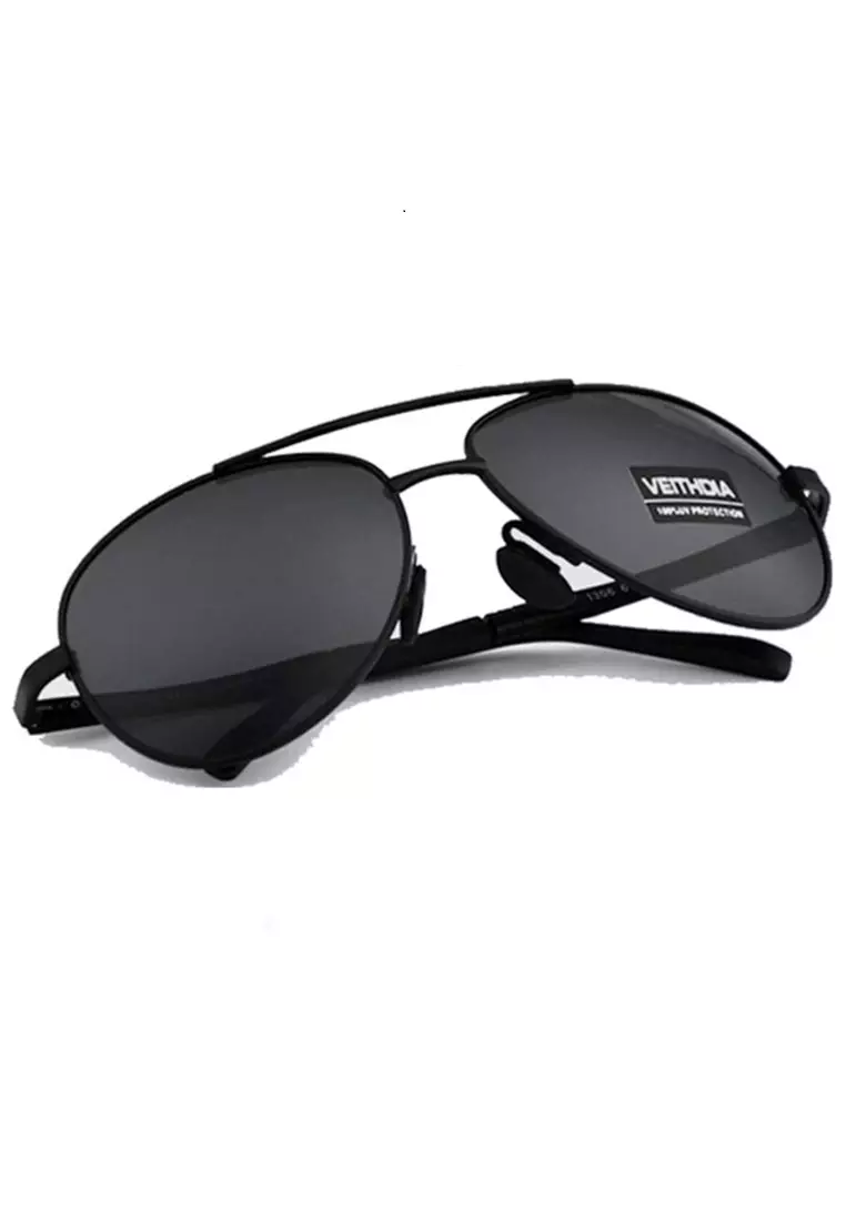 Adkins Kacamata Aviator Polarized Lens Sunglasses UV Protection Frame Material Metal ORIGINAL - Black