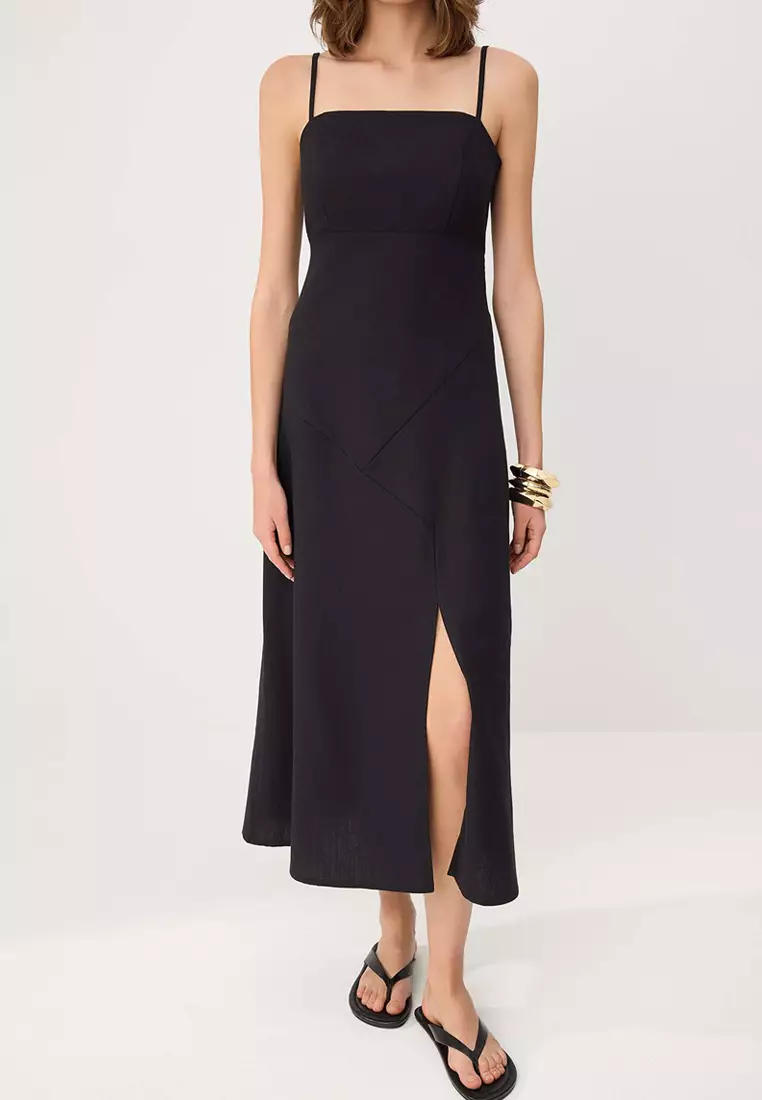 Black Straight A-Line Gipeli Maxi Woven Dress Twoss25El644