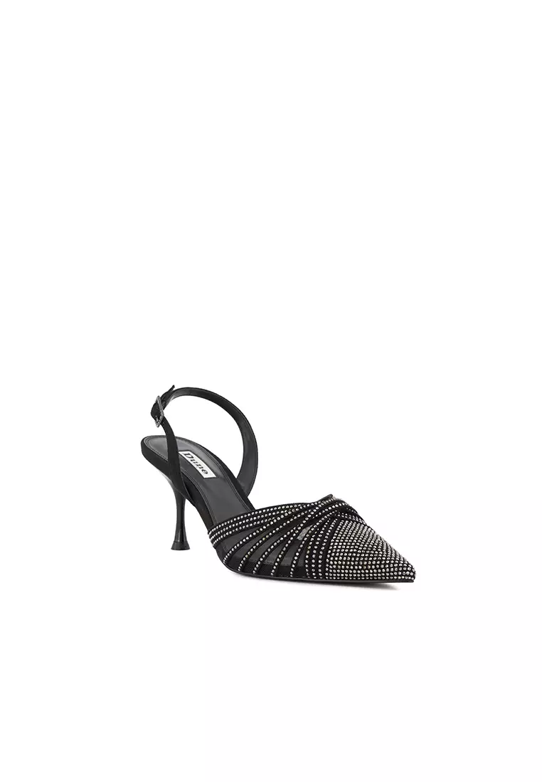 Cloudia Diamante-Mesh Slingback Court Shoes Black