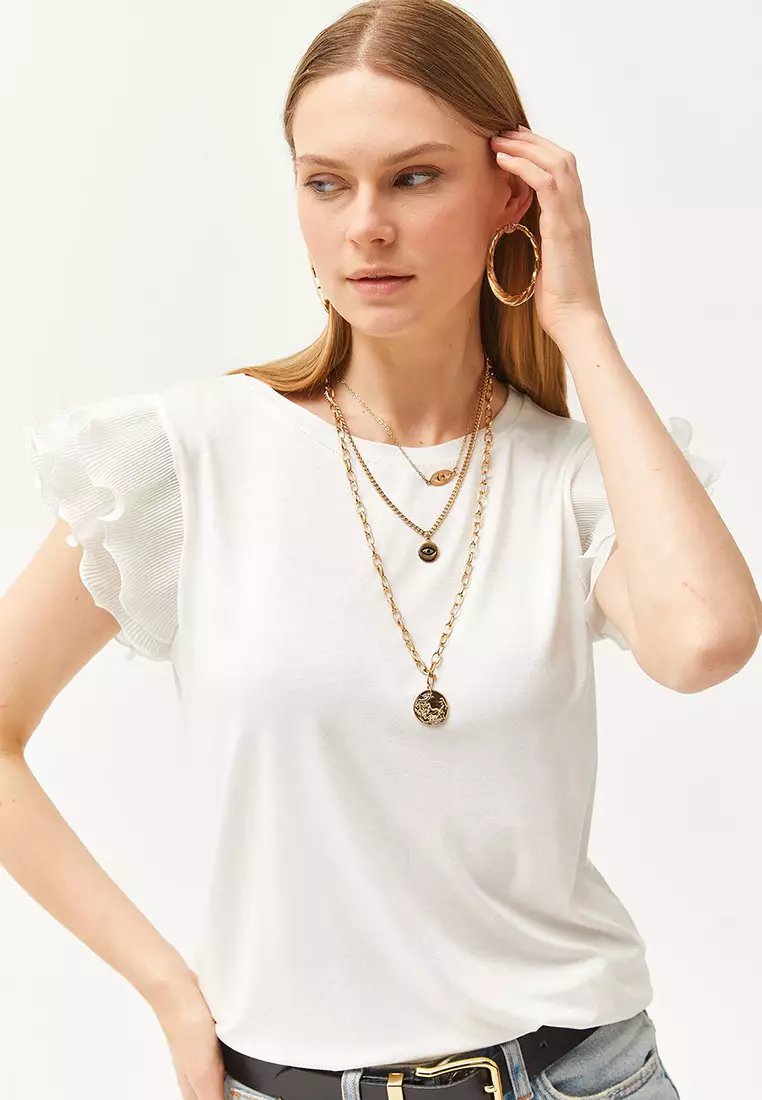 Viscose Pleated Sleeves Blouse