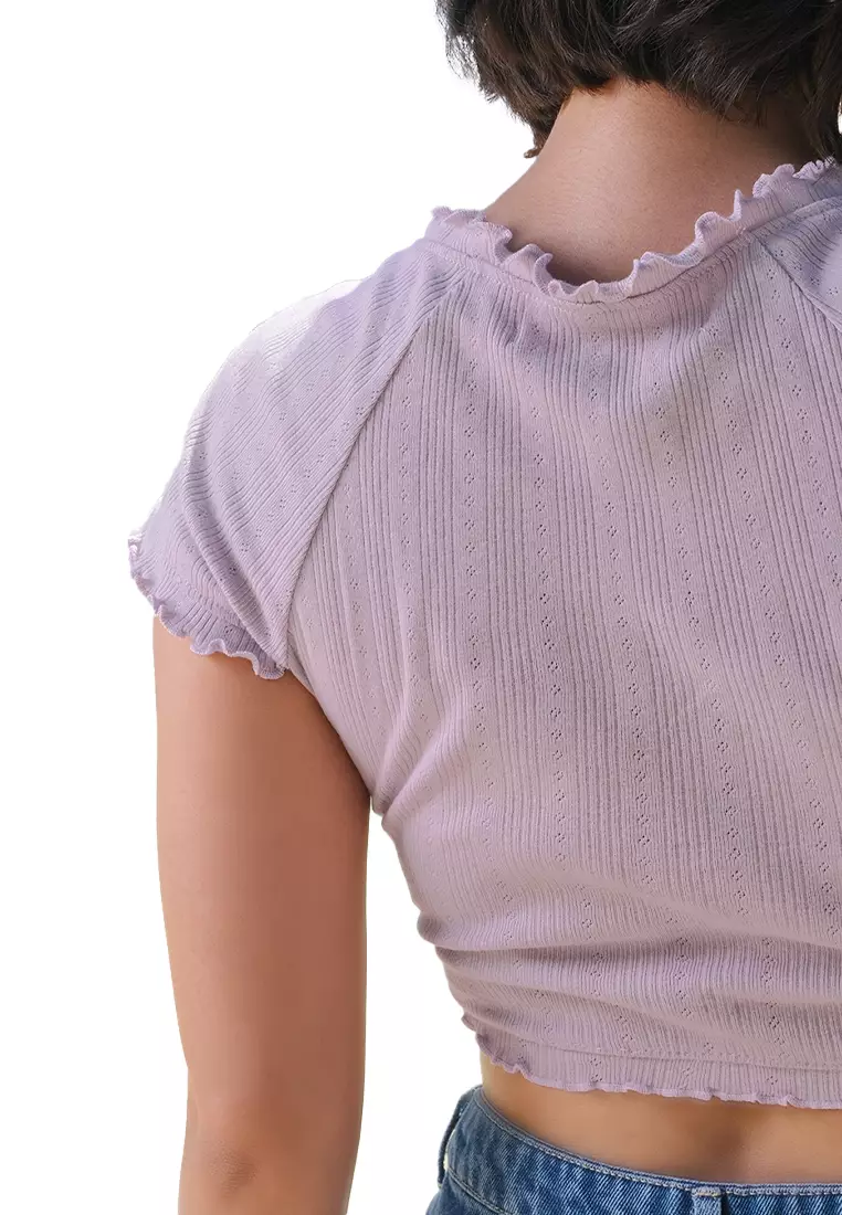 Pointelle Jersey Top With Lettuce Edge